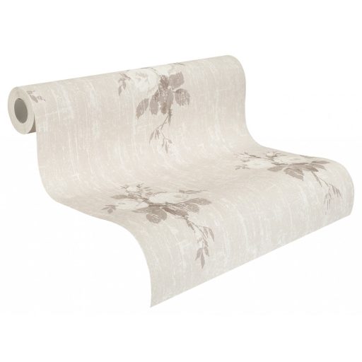 Rasch Souvenir 516104 Romantikus virágos Shabby-Look durva felületen pünkösdi rózsacsokrok krém bézs szürkésbarna