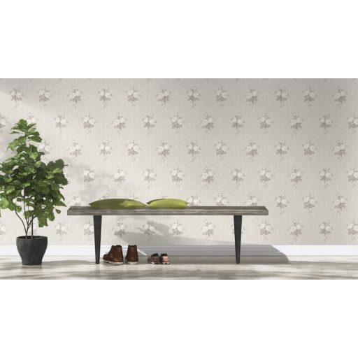 Rasch Souvenir 516104 Romantikus virágos Shabby-Look durva felületen pünkösdi rózsacsokrok krém bézs szürkésbarna