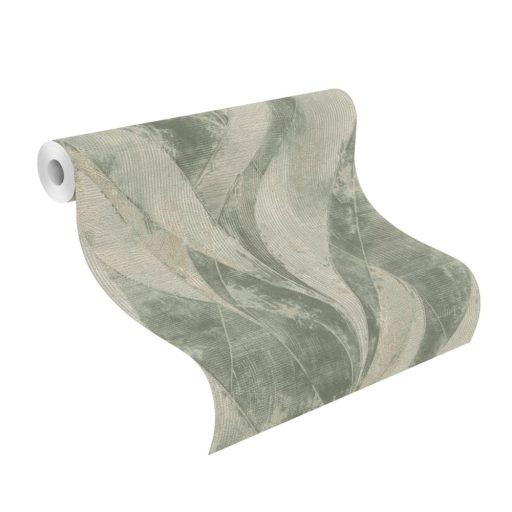Rasch Concrete 520057 Natur Összefonódó grafikai (levél) minta extravagáns struktúra zöld árnyalatok szürke matt arany finom csillogás tapéta