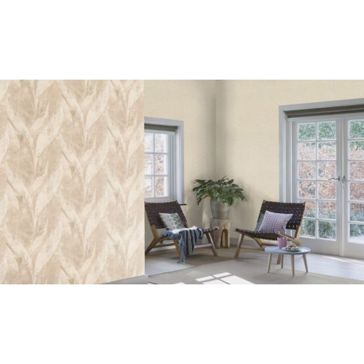 Rasch Concrete 520033 Natur Összefonódó grafikai (levél) minta extravagáns struktúra világosbézs matt arany finom csillogás tapéta