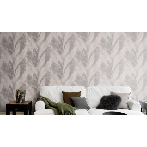 Rasch Concrete 520040 Natur Összefonódó grafikai (levél) minta extravagáns struktúra szürke/ezüstszürke ezüst finom csillogás tapéta