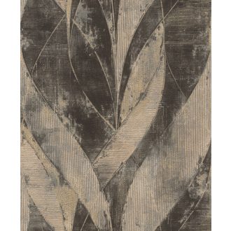   Rasch Concrete 520071 Natur Összefonódó grafikai (levél) minta extravagáns struktúra antracit szürke matt arany finom csillogás tapéta