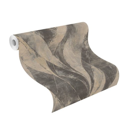 Rasch Concrete 520071 Natur Összefonódó grafikai (levél) minta extravagáns struktúra antracit szürke matt arany finom csillogás tapéta