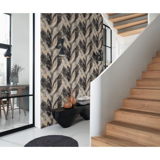 Rasch Concrete 520071 Natur Összefonódó grafikai (levél) minta extravagáns struktúra antracit szürke matt arany finom csillogás tapéta