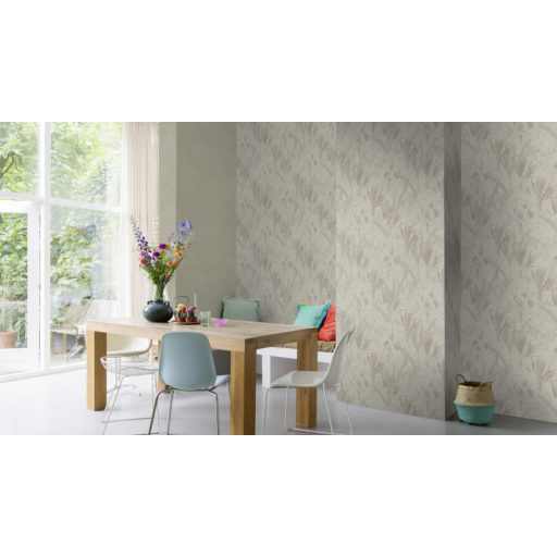 Rasch Concrete 520736 Natur Absztrakt levelek árnyjátéka beton háttéren világosszürke és szürke árnyalatok tapéta