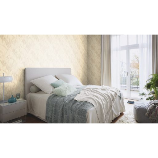 Rasch Concrete 520743 Natur Absztrakt levelek árnyjátéka beton háttéren meleg bézs világosbarna árnyalatok tapéta