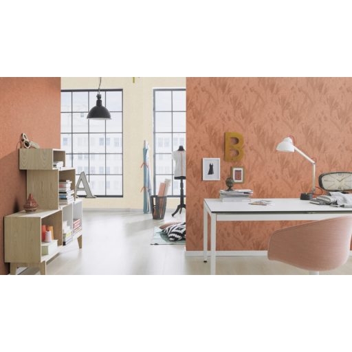 Rasch Concrete 520767 Natur Absztrakt levelek árnyjátéka beton háttéren terrakotta árnyalatok tapéta