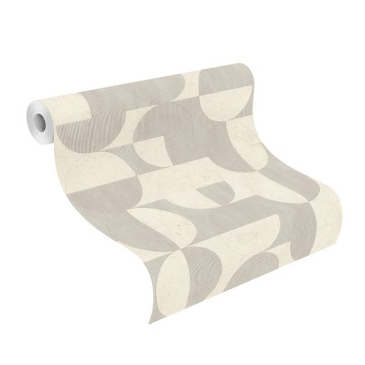 Rasch Concrete 521313 Geometrikus játékos körök retro hangulatú grafikai design krém szürkésbézs tapéta