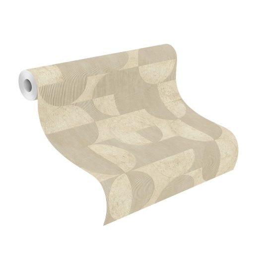 Rasch Concrete 521337 Geometrikus játékos körök retro hangulatú grafikai design bézs és világosbarna tapéta