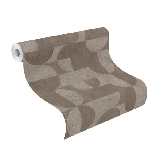 Rasch Concrete 521368 Geometrikus játékos körök retro hangulatú grafikai design szürkésbarna barna tapéta