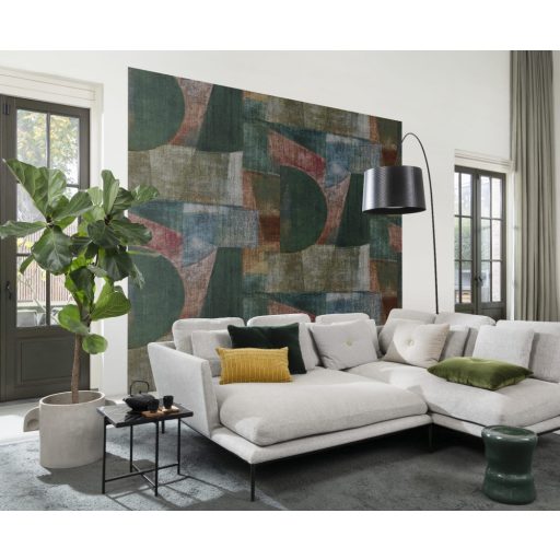 Rasch Concrete 521719 Művészi grafika beton háttéren Malewitsch orosz festő műve ihlette intenzív zöld sárga piros kék falpanel