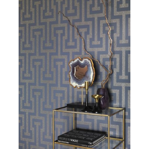 Rasch Sparkling 523928 Grafikus görög labirintus minta éjkék  bronz csillogó tapéta