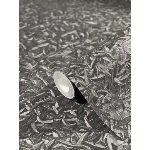 Marburg Glööckler 52507 Finom levélminták és organikus formák mintája sötétszürke fekete és ezüst tónus tapéta