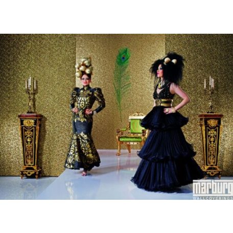 Marburg Glööckler 52555 Igazi ékszerdoboz! Finom levelek természetes ritmusban meleg szürke hűvös kék és arany tónus tapéta