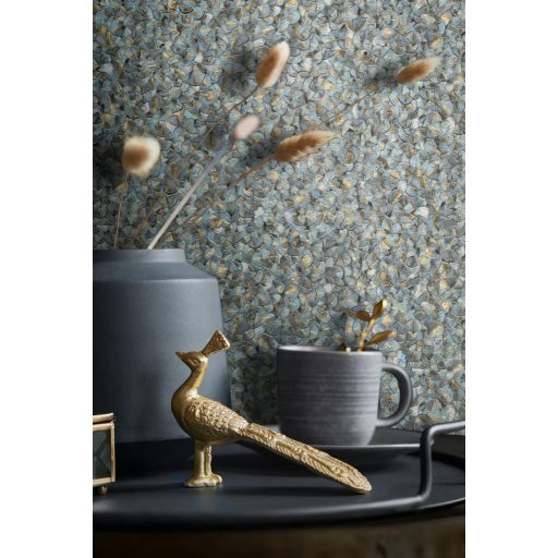 Marburg Glööckler 52555 Igazi ékszerdoboz! Finom levelek természetes ritmusban meleg szürke hűvös kék és arany tónus tapéta