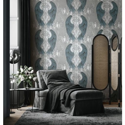 Marburg Glööckler 52579 Angyalszárnyakon jön a fenséges barokk pompa gyöngyszürke szürkéskék és acélkék tónus tapéta