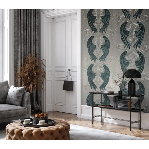 Marburg Glööckler 52579 Angyalszárnyakon jön a fenséges barokk pompa gyöngyszürke szürkéskék és acélkék tónus tapéta