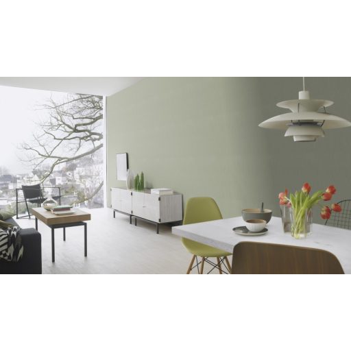 Rasch Mandalay 528541 struktuált egyszínű finom csíkos mintázat zsályazöld ezüst szemcsék tapéta