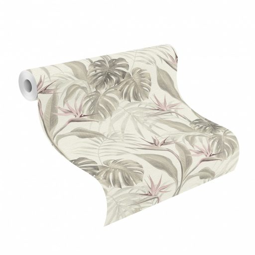 Rasch mandalay 529005 trópusi növények papagájvirág fehér dzürkésbézs rózsaszín tapéta