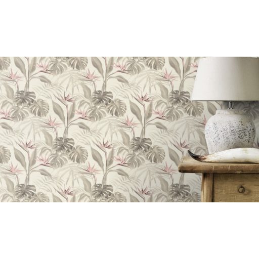 Rasch mandalay 529005 trópusi növények papagájvirág fehér dzürkésbézs rózsaszín tapéta