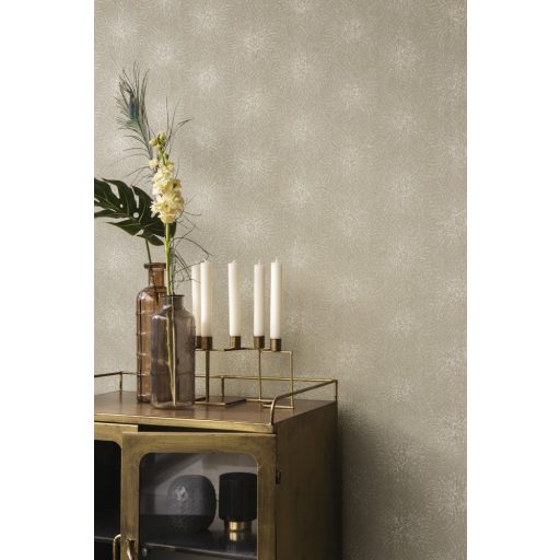 Rasch Berlin 530537 Grafikus díszítőminta körök körívek csillogó szemcsézetű csillagmotívum zöldes bézs arany tapéta