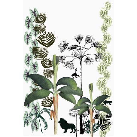 Rasch Studio Onszelf Stories 532067 Gyerekszobai JUNGLE FEVER trópusi dzsungel fehér zöld fekete falpanel