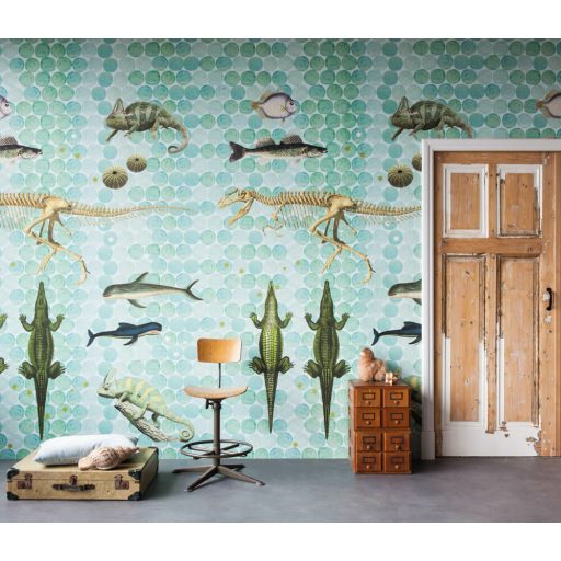 Rasch Studio Onszelf Stories 532081 Gyerekszobai vad és veszélyes krokodilok állatmotívumok kékeszöld szines falpanel