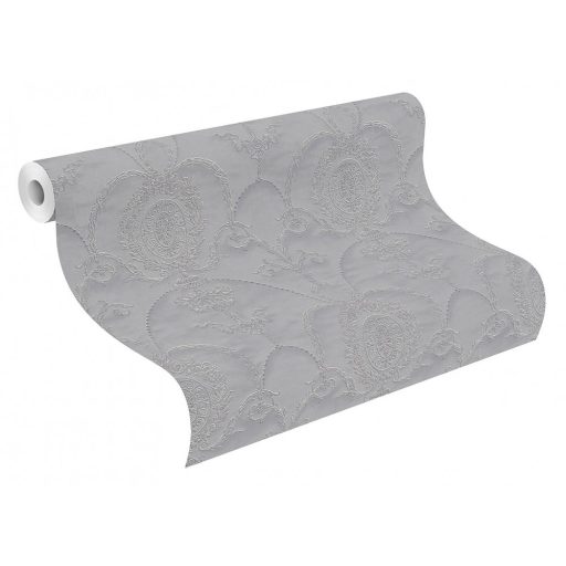 Francia rokokó design csillogó szatén felülettel szürke ezüst tapéta