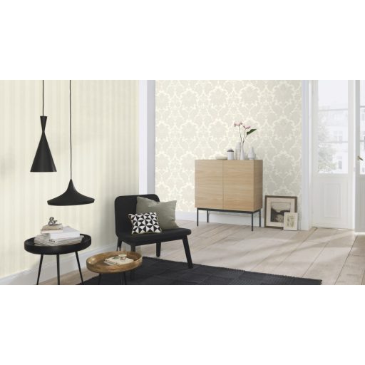 Rasch Trianon XII, 532333 klasszikus csíkos csillogó krém szürke tapéta