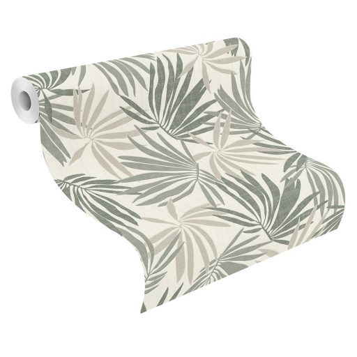 Rasch Yucatan 535402 Natur trópusi pálmalevelek fehér zöld árnyalatok csillogó bézs tapéta