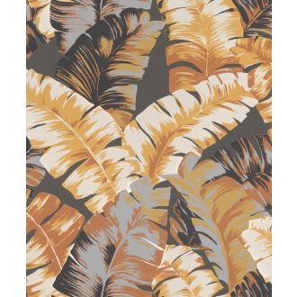   Rasch Yucatan 535631 Natur nagyformátumú trópusi levelek 3D krémfehér fekete agyagszürke barna szürke fehér tapéta