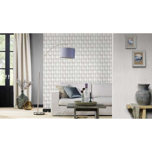 Rasch Yucatan 535839  Geometrikus egyedi rombuszminta 3D fehér szürkésfehér ezüst enyhe felületi csillogás tapéta