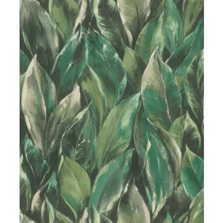 A festő ecsetjéről - dekoratív művészi levelek zöld sötétzöld szürkésbézs tónusok tapéta
