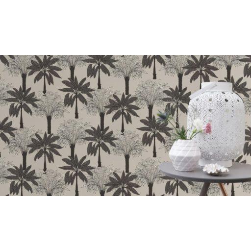 Natur "skandináv" trópusi pálmafák világos homokszín sötétszürke fehér fekete tapéta