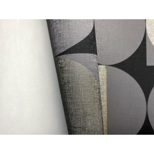 Geometrikus retro körökkel kialakított díszítőminta fekete szürke ezüst arany tapéta