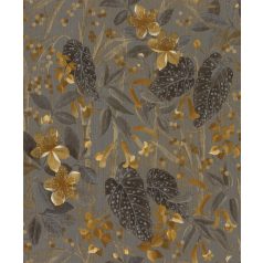   Pöttyös levelű begónia virágai szürke sárga barna antracit arany csillogású tapéta