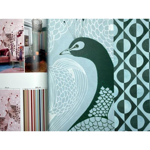 Natur stilizált pávák tollazata egzotikus virágok világos kékeszöld kék és zöld árnyalatok falpanel