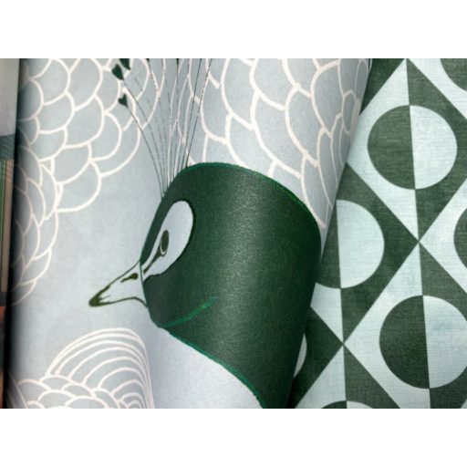 Natur stilizált pávák tollazata egzotikus virágok világos kékeszöld kék és zöld árnyalatok falpanel