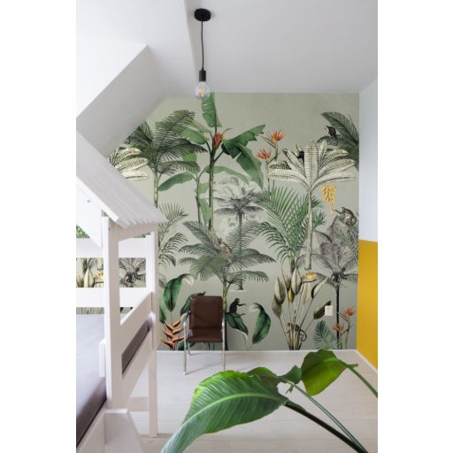 Natur magas pálmák banánfák gyümölcsfürttel egzotikus virágok buja zöld szines falpanel