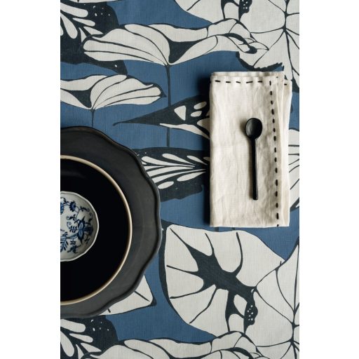 Rasch Amazing 539653 Natur Absztrakt formájú ázsiai lótuszlevelek vászon struktúra kék fehér antracit/sötétkék tapéta