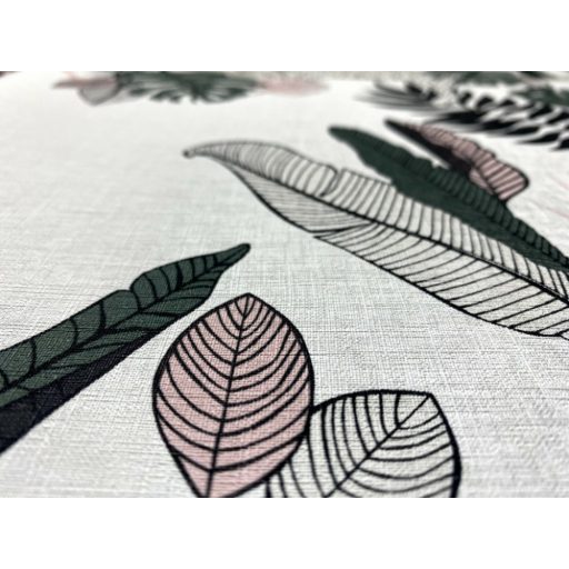  540338 Natur trópusi növények levelek krémfehér sötétzöld rózsaszín antracit tapéta