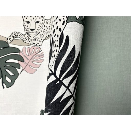  540338 Natur trópusi növények levelek krémfehér sötétzöld rózsaszín antracit tapéta