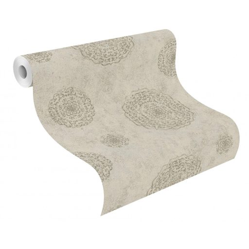 Rasch #ROCKENROLLE 540536 Neoklasszikus Vintage barokk mintázat meleg szürkésbézs ezüst fémes hatás tapéta