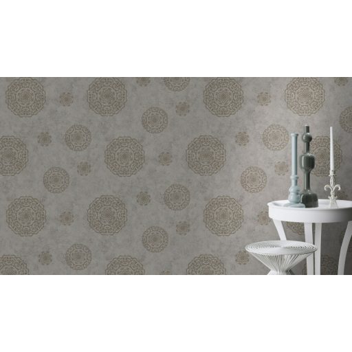 Rasch #ROCKENROLLE 540567  Neoklasszikus Vintage barokk mintázat meleg szürke ezüst fémes hatás tapéta
