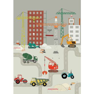   Rasch Studio Onszelf Stories 540789 Gyerekszobai építkezés munkagépek daruk szürke bézs szines falpanel