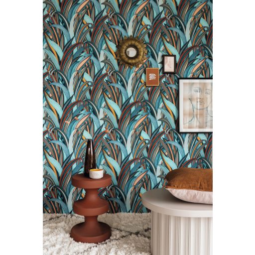 Rasch Amazing 541250 Natur Botanikus Stilizált illatos sárkányfa levélzete vízkéktől a vörösig japán kéktől a mély sárgáig szines tapéta