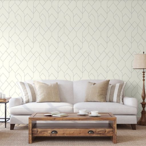 Absztrakt kétszínű csillogó vonalakkal kialakított geometriai minta fehér ezüst és grafit tónus fémes hatás tapéta