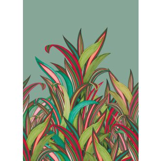  Rasch Amazing 542233 Natur Botanikus Áthatolhatatlan csíkos trópusi levelek mészzöld türkiz vörös szines falpanel
