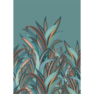   Rasch Amazing 542240 Natur Botanikus Áthatolhatatlan csíkos trópusi levelek türkizkék vízkék vörösesbarna szines falpanel