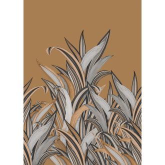   Rasch Amazing 542257 Natur Botanikus Áthatolhatatlan csíkos trópusi levelek konyakszín világosszürke antracit falpanel